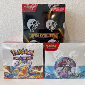 1 mega evolution,1 journey together and 1 surging spark booster box